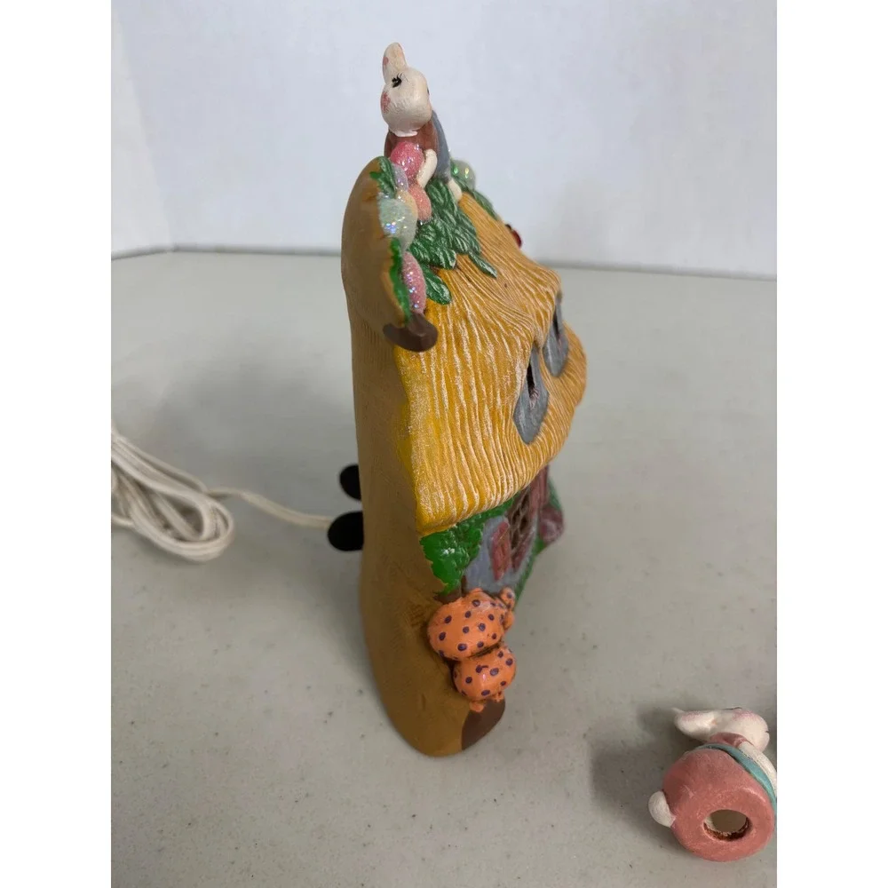 Easter Bunny Cottage‎  Light with 3 Figurines Ceramic Illuminated Decor Set